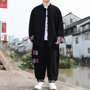 新中式AD民族风麦穗纹灯芯绒夹克外套舞蹈套装男TZ129-P150控178图片