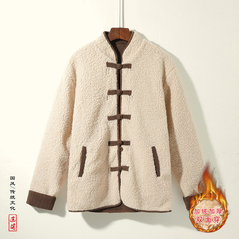 新中式AL麦穗羊羔毛加绒加厚双面穿棉服夹克棉衣男JK21-P135控158,男装棉衣,电商A005