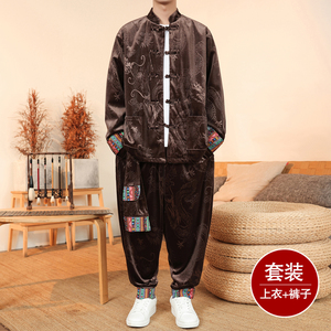新中式K民族风金丝绒龙纹夹克舞蹈阔腿裤套装男TZ175-P143控168图片