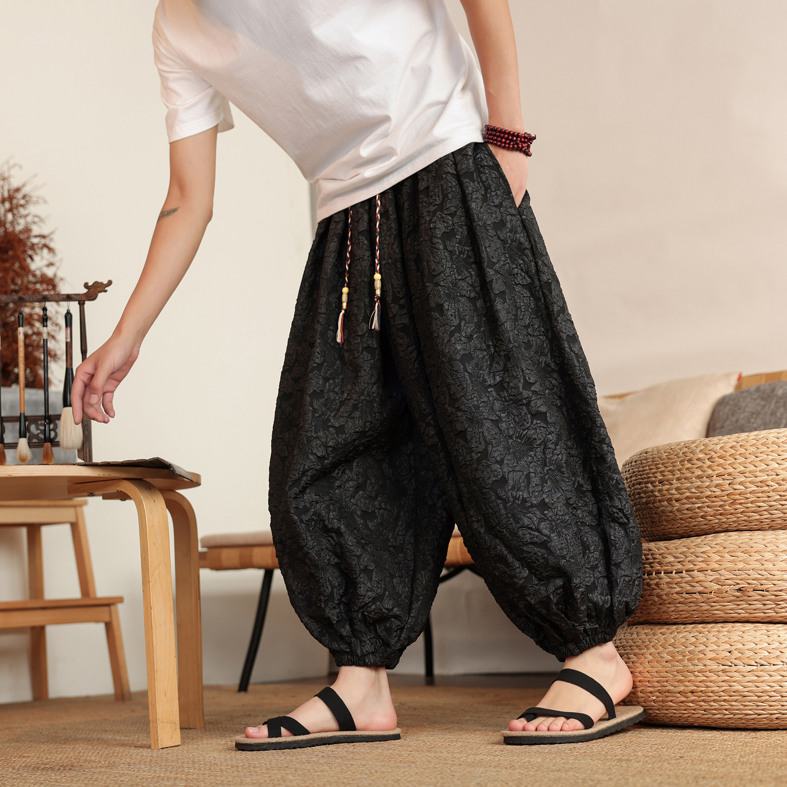 2026春夏风E凹凸感提花九分裤男长裤灯笼束脚裤K282-P58控78，男装休闲裤，电商A005