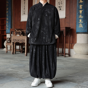 新中式W龙纹灯芯绒中山装夹克外套束脚裤套装男TZ132-P173控198,闺蜜装韩版夏装搭配推荐图片