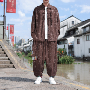 树叶暗花D灯芯绒衬衫夹克民族舞蹈束脚裤套装男TZ120-P136控158图片