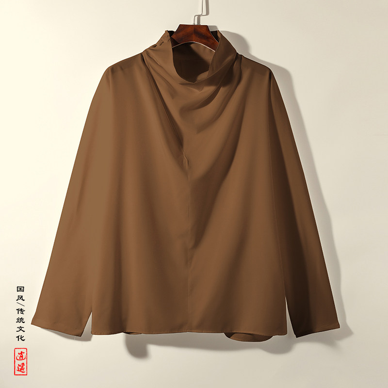 新中式I暗黑系风冰丝小众设计高堆领长袖t恤T09-P55控78,男装T恤,电商A005