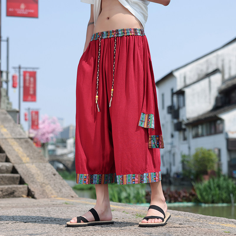 民族风复古中式K棉麻宽松大裤裆舞蹈阔腿裤七分裤男DK186-P68控88图片