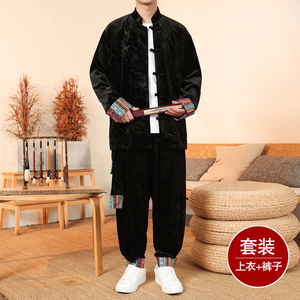 新中式K民族风金丝绒龙纹夹克舞蹈阔腿裤套装男TZ175-P143控168图片