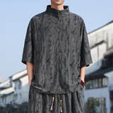 风L新中式风高领盘扣破洞镂空乞丐装冰丝t恤T35-P68控88，男装T恤，电商A005