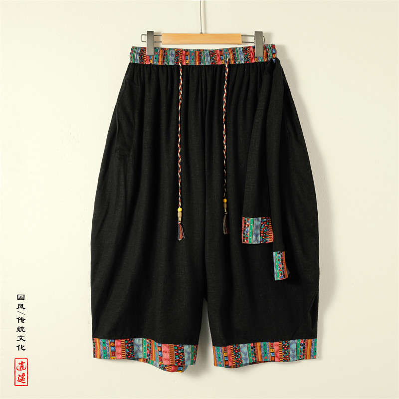 民族风复古中式AB棉麻宽松大裤裆舞蹈阔腿七分裤男DK186-P68控88，男装牛仔裤，电商A005