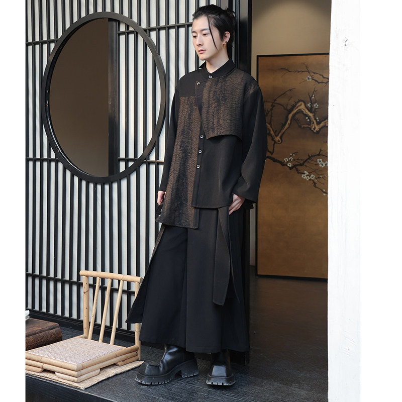 风D扎染新中式衬衫不规则拼接裙裤西裤套装TZ56-P170控198，男装西裤，电商A005