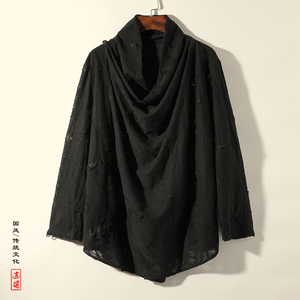 风L暗黑小众设计乞丐破洞高堆领不规则风衣t恤F02-P68控88图片