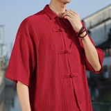 风U衬衫男士斜门襟冰丝条纹理垂感短袖外套男CS30-P68控88，男装T恤，电商A005