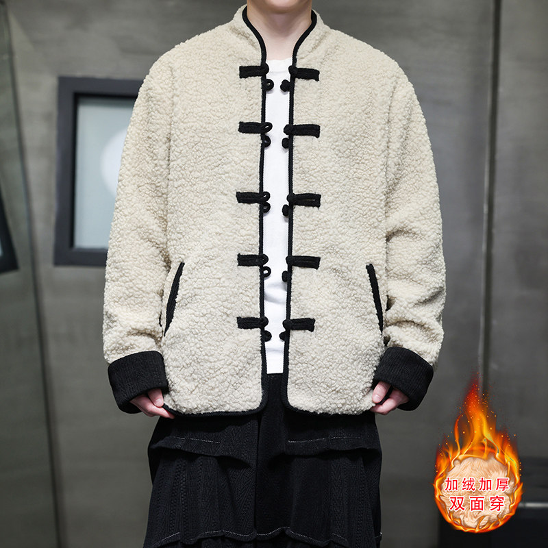 新中式Y麦穗羊羔毛加绒加厚双面穿棉服夹克棉衣男JK21-P135控158,男装夹克,电商A005