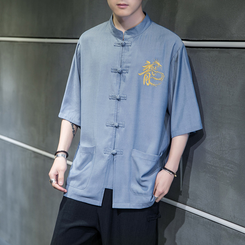 风盘扣冰丝龙刺绣太极服装坠感D盘扣上衣A005-JK08-P55,男装衬衫,电商A005