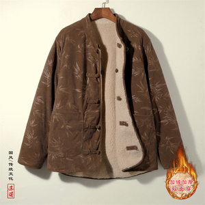 新中式L树叶灯芯绒羊羔毛加绒加厚双面穿棉服夹克JK15-P135控158图片