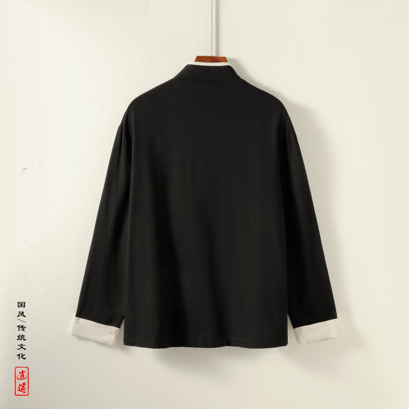 新中式P斜襟盘扣亚麻棉麻中山装立领衬衫夹克外套JK23-P98控118,男装夹克,电商A005