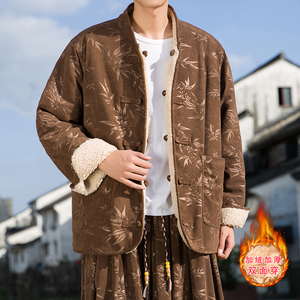 新中式B树叶灯芯绒羊羔毛加绒加厚双面穿棉服夹克JK15-P135控158,女生穿篮球鞋怎么搭配裤子图片