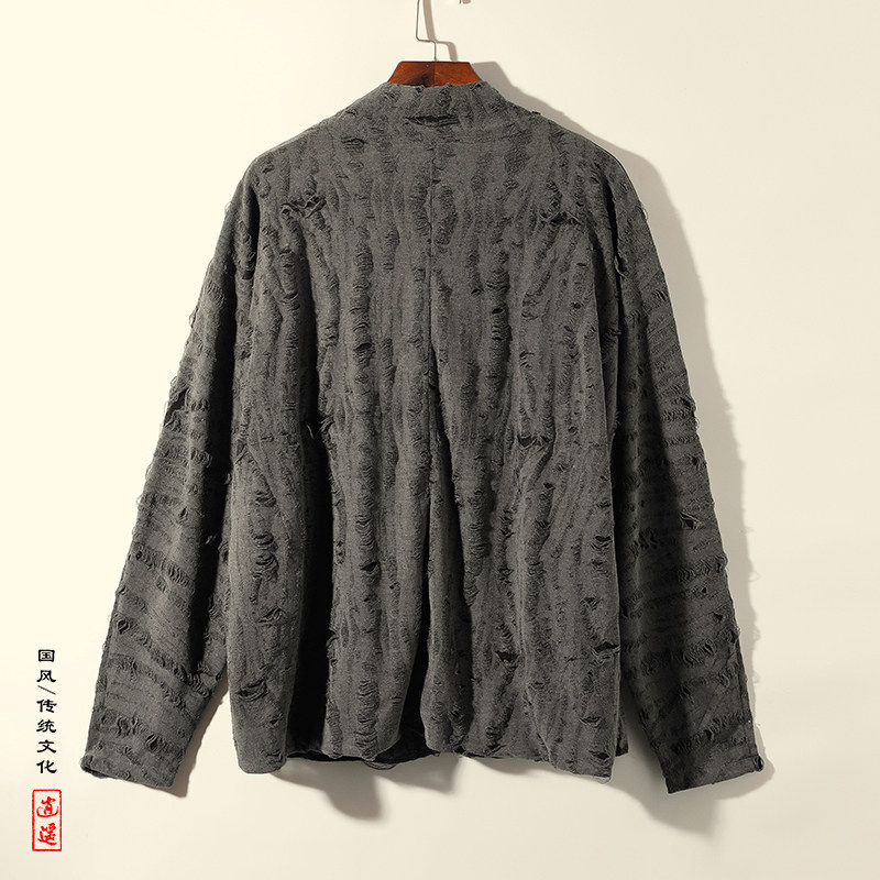 暗黑N冰丝破洞镂空风小众设计堆堆领长袖t恤T11-P68控88,男装T恤,电商A005