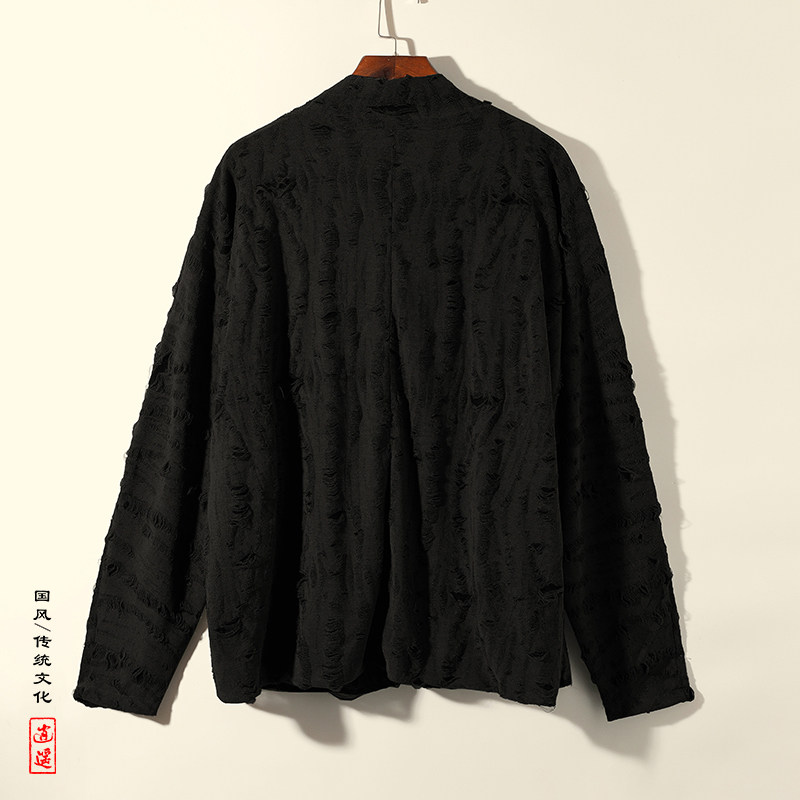 暗黑N冰丝破洞镂空风小众设计堆堆领长袖t恤T11-P68控88,男装T恤,电商A005