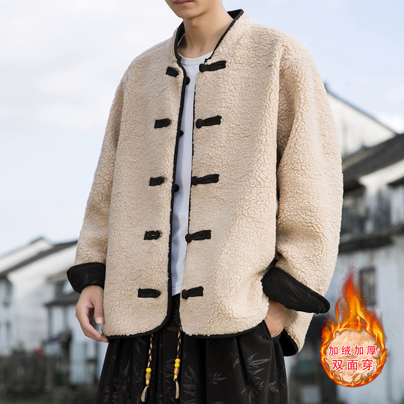 新中式B树叶灯芯绒羊羔毛加绒加厚双面穿棉服夹克JK15-P135控158,男装夹克,电商A005