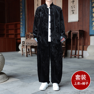 新中式K民族风金丝绒龙纹衬衫夹克外套阔腿裤男TZ173-P143控168图片