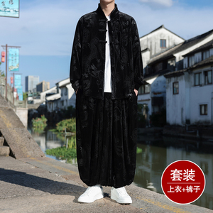 盘扣小众设计D龙纹暗花金丝绒衬衫夹克束脚裤套装TZ178-P136控158图片