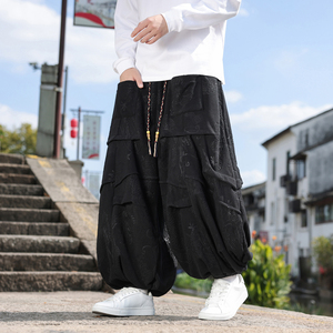 新中式J风奥利绒羊羔绒龙纹折褶设计感阔腿裤男K263-P78控98图片