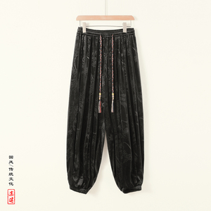 风T龙纹暗纹新中式保暖金丝绒阔腿束脚裤男K255-P68控88图片