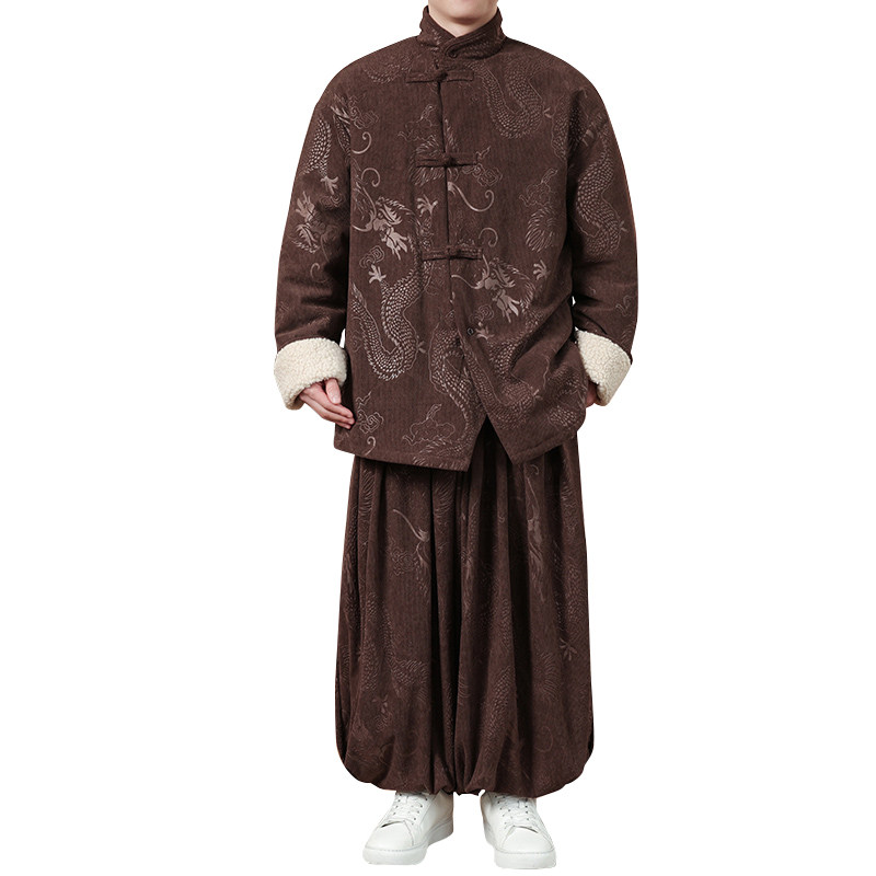 新中式Y龙纹灯芯绒羊羔毛夹克棉衣服保暖套装男TZ131-P203控228,男装夹克,电商A005