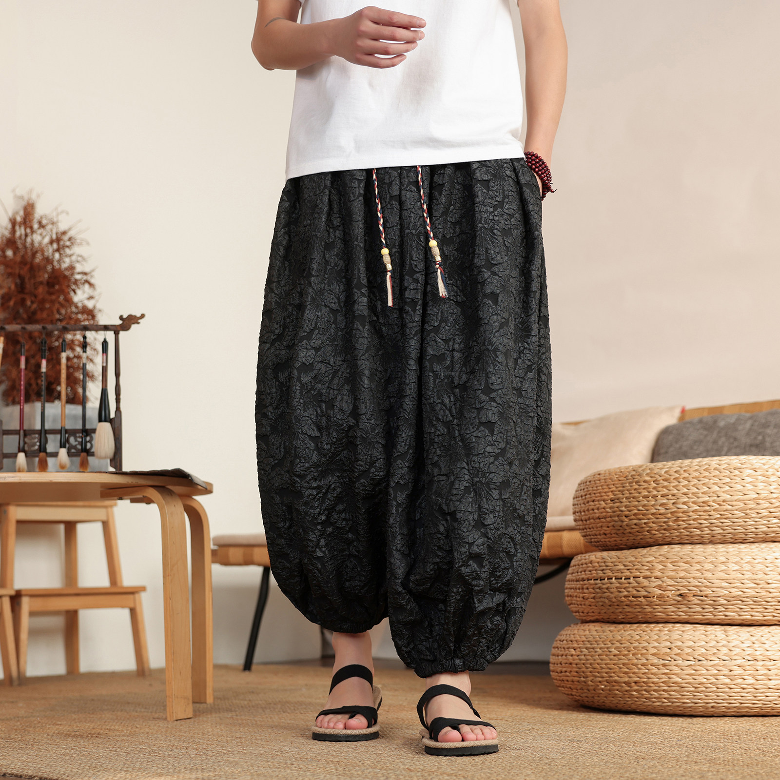 2026春夏风C凹凸感提花九分裤男长裤灯笼束脚裤K282-P58控78，男装休闲裤，电商A005