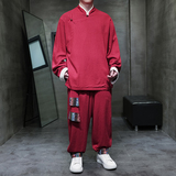 风E斜襟盘扣亚麻棉麻衬衫夹克大裤裆裤套装男TZ151-P173控198，男装衬衫，电商A005