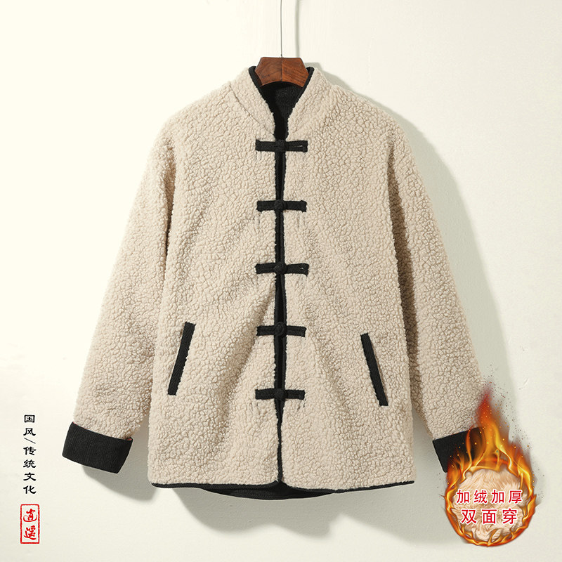 新中式AE麦穗羊羔毛加绒加厚双面穿棉服夹克棉衣男JK21-P135控158,男装棉衣,电商A005