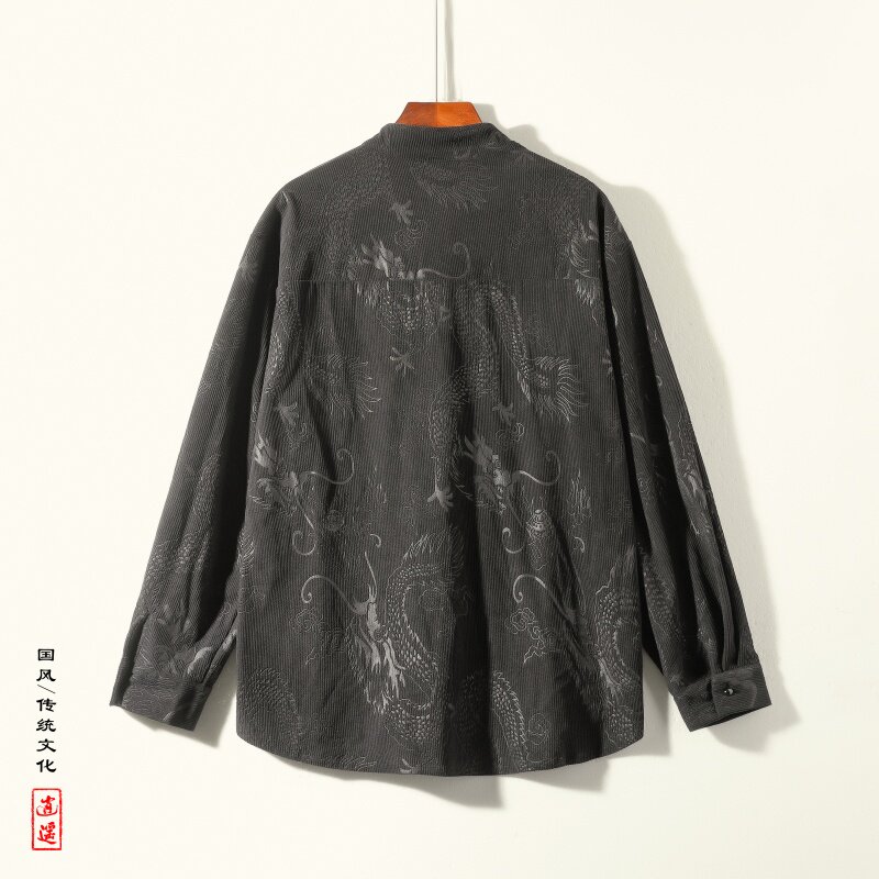 风新中式L盘扣龙纹暗花灯芯绒衬衫夹克外套男CS66-P68控88,男装夹克,电商A005
