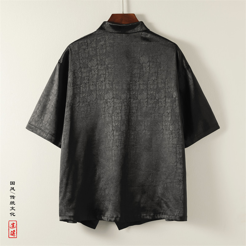 改良新中式H龟裂纹香云纱提花冰丝短袖盘扣衬衫男CS63-P68控88,男装T恤,电商A005