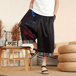 民族风F复古中式渐变色冰感宽松舞蹈阔腿裤七分裤男DK222-P58控78