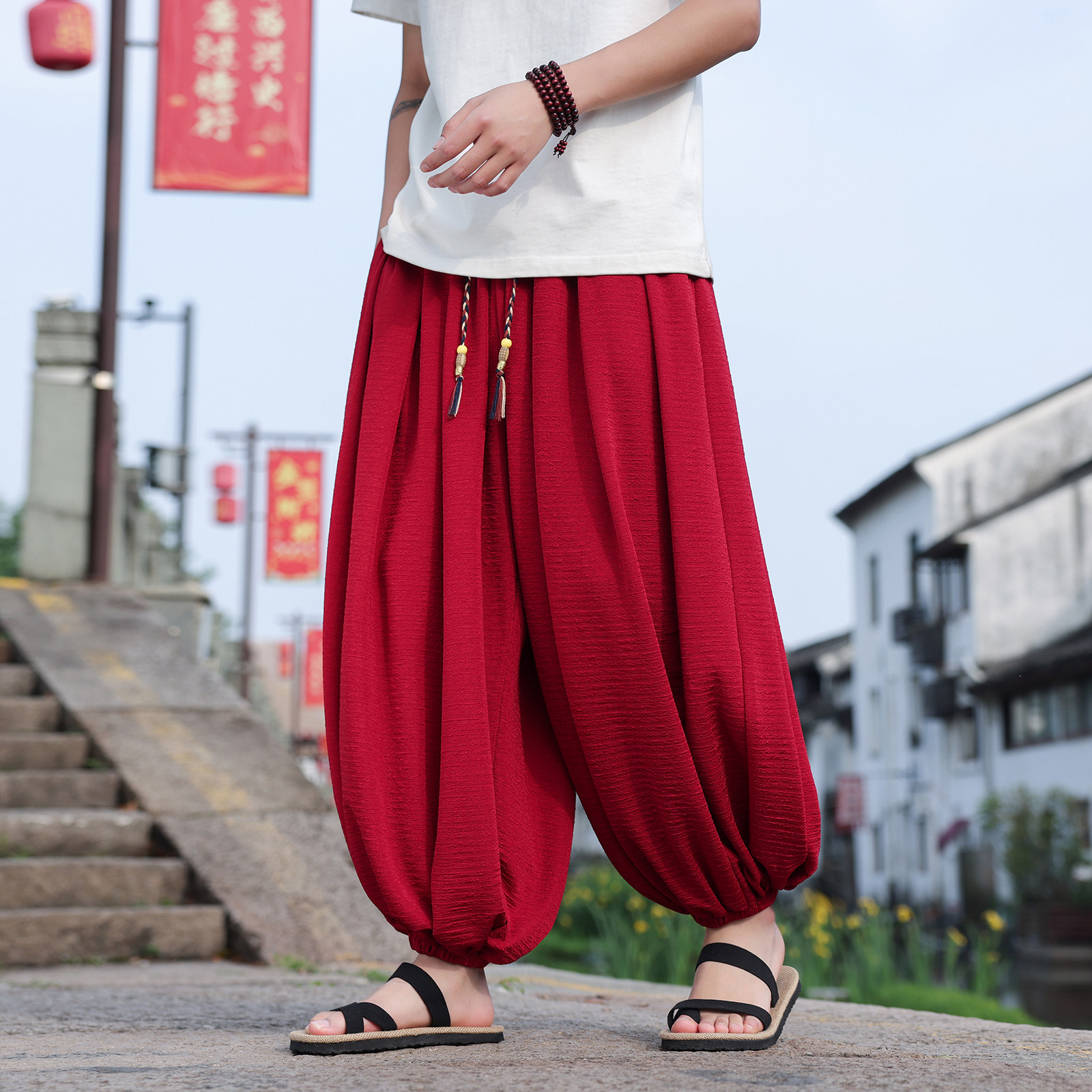 风G冰丝肌理感痞帅九分裤夏季大桶裤宽松长裤男K250-P68控88,男装休闲裤,电商A005