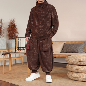 卫衣树叶灯芯绒G堆堆领T恤打底衫束脚飞鼠裤套装TZ125-P133控158，男装T恤，电商A005