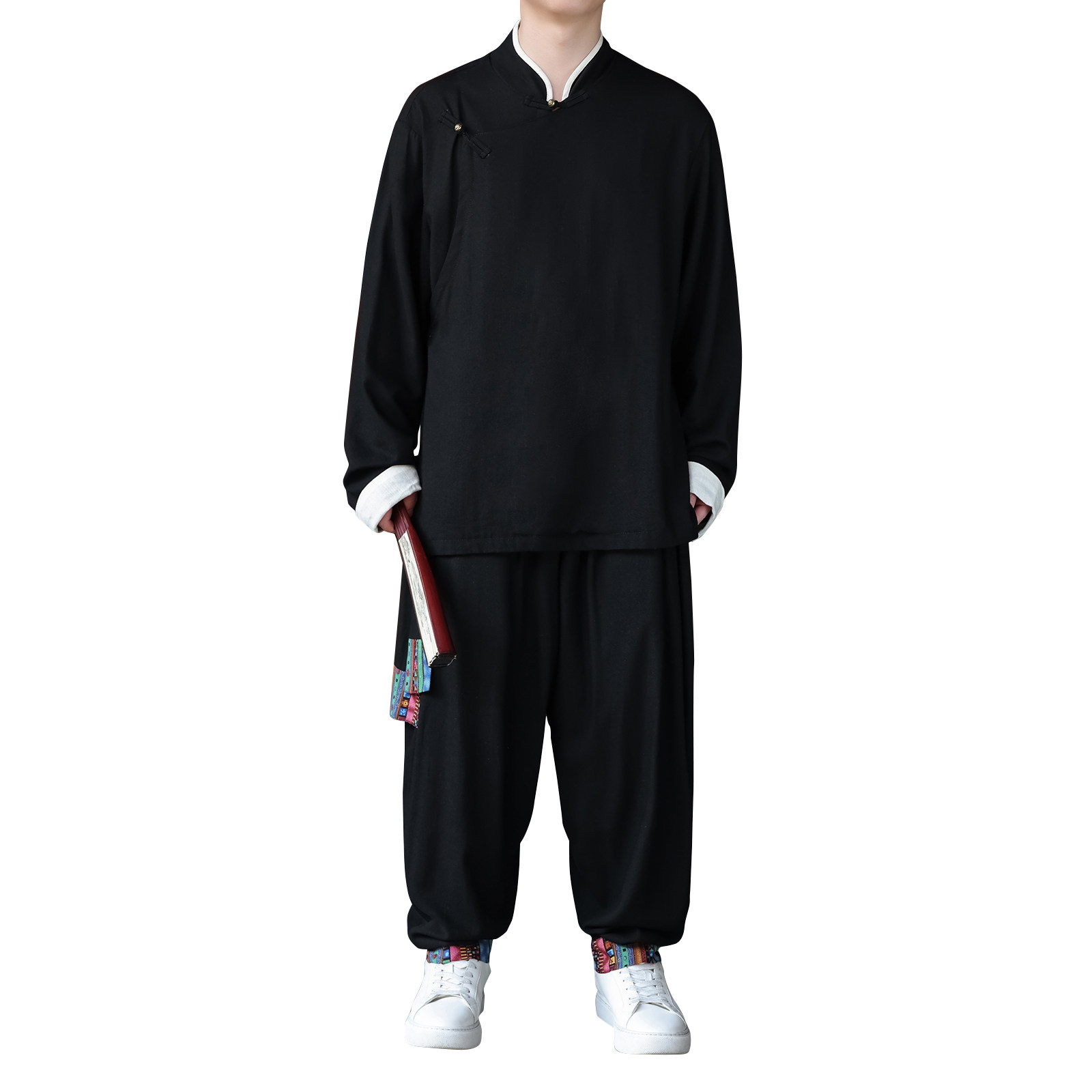 风N斜襟盘扣亚麻棉麻衬衫夹克大裤裆裤套装男TZ151-P173控198,男装夹克,电商A005