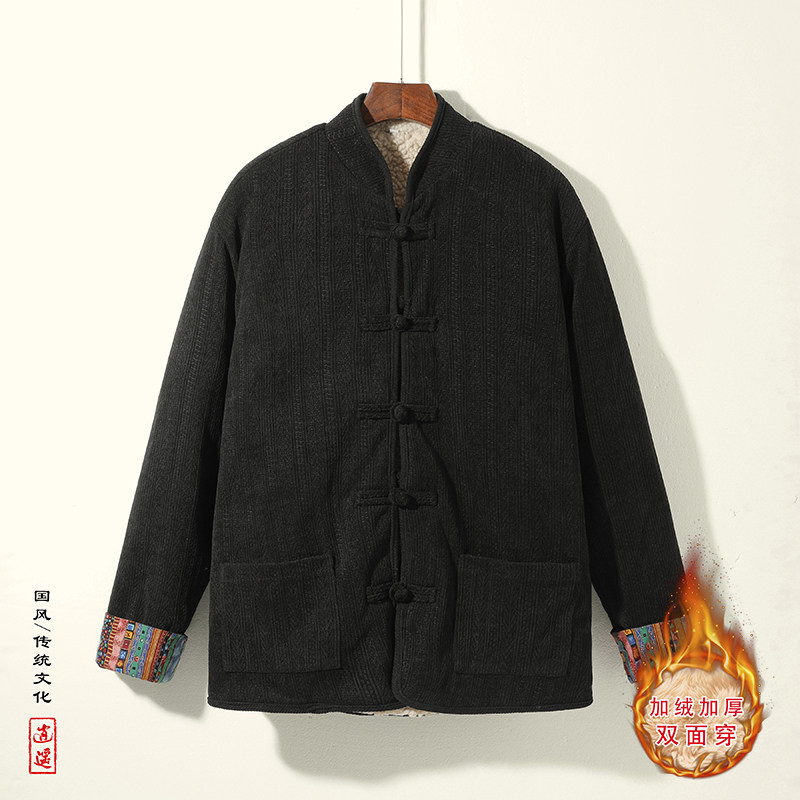 新中式AL麦穗羊羔毛加绒加厚双面穿棉服夹克棉衣男JK21-P135控158,男装棉衣,电商A005