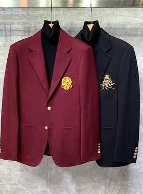 英伦轻熟风高级感徽章修身小西装外套男士休闲正装痞帅单西服高端