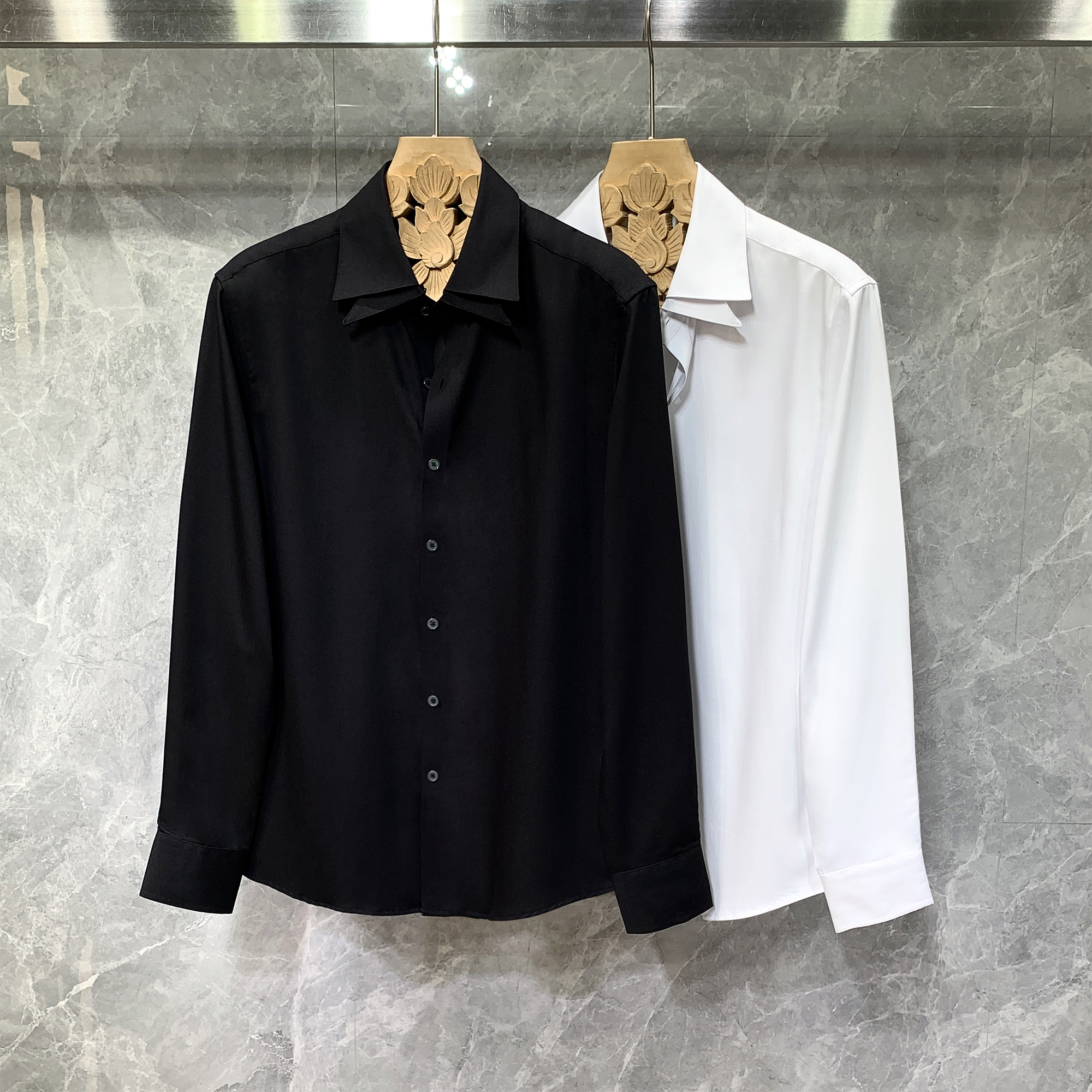 双层领修身长袖衬衫休闲痞帅衬衣