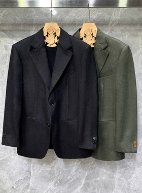 英伦风高级感修身亚麻小西装外套男士韩版潮流痞帅日系休闲单西服