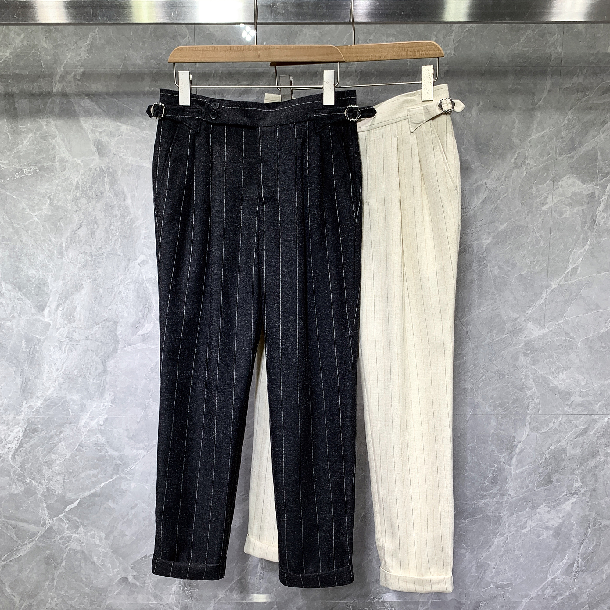 商务精仿麻西裤那不勒斯高腰