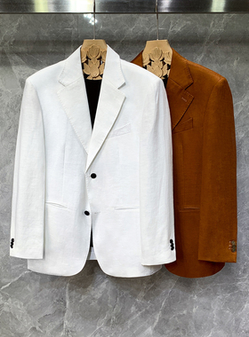 春夏新款高级感亚麻白色小西装外套男士日系休闲痞帅高端单西服薄