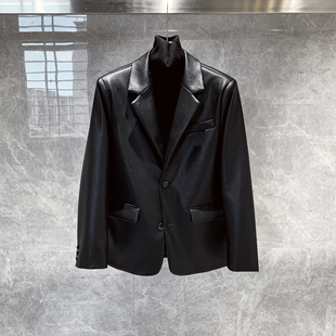 外套男士 潮流商务痞帅气休闲单西服高端上衣 皮衣小西装 高级感修身
