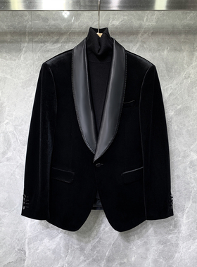 冬季新款高级感青果领修身小西装男士商务正装新郎结婚单西服高端