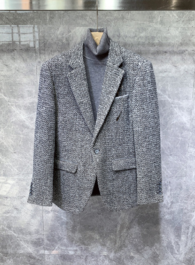 冬季加厚高端羊毛西装外套男士韩版正装休闲痞帅高级感毛呢单西服