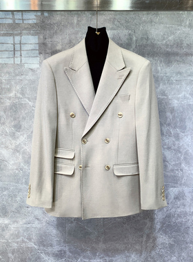 英伦雅痞戗驳领双排扣西装外套男士商务休闲正装高级感羊毛单西服