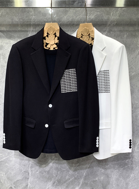 英伦轻熟风高级感字母修身小西装外套男士韩版潮流休闲痞帅单西服