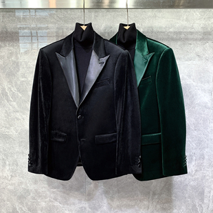 秋冬新款高级感正装天鹅平绒修身西装外套男士休闲商务痞帅单西服