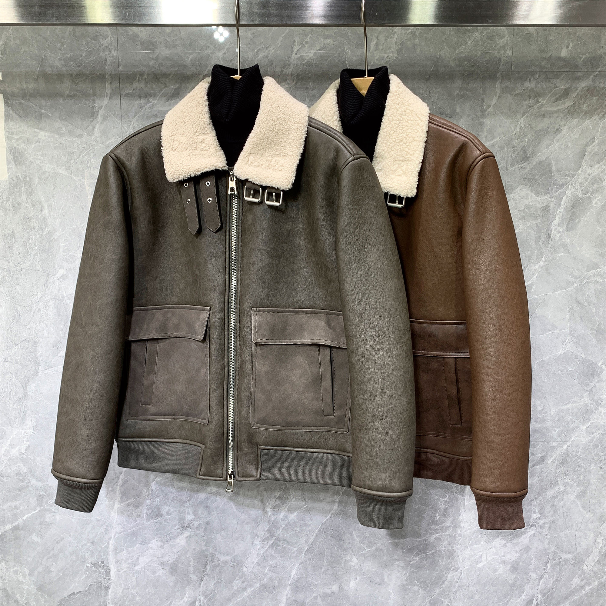 加绒皮夹克机车皮毛一体外套