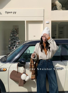 S+Sister大码-冬上新慵懒感阔腿长款加绒显瘦牛仔裤W2318